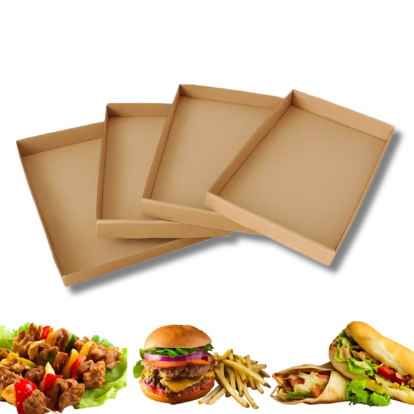 Street Food Papírtálca Kicsi 26 x 16 x 3 cm Közepes 32.5 x 24.5 x 4 Pizza tálca 33 x 33 x 3 cm