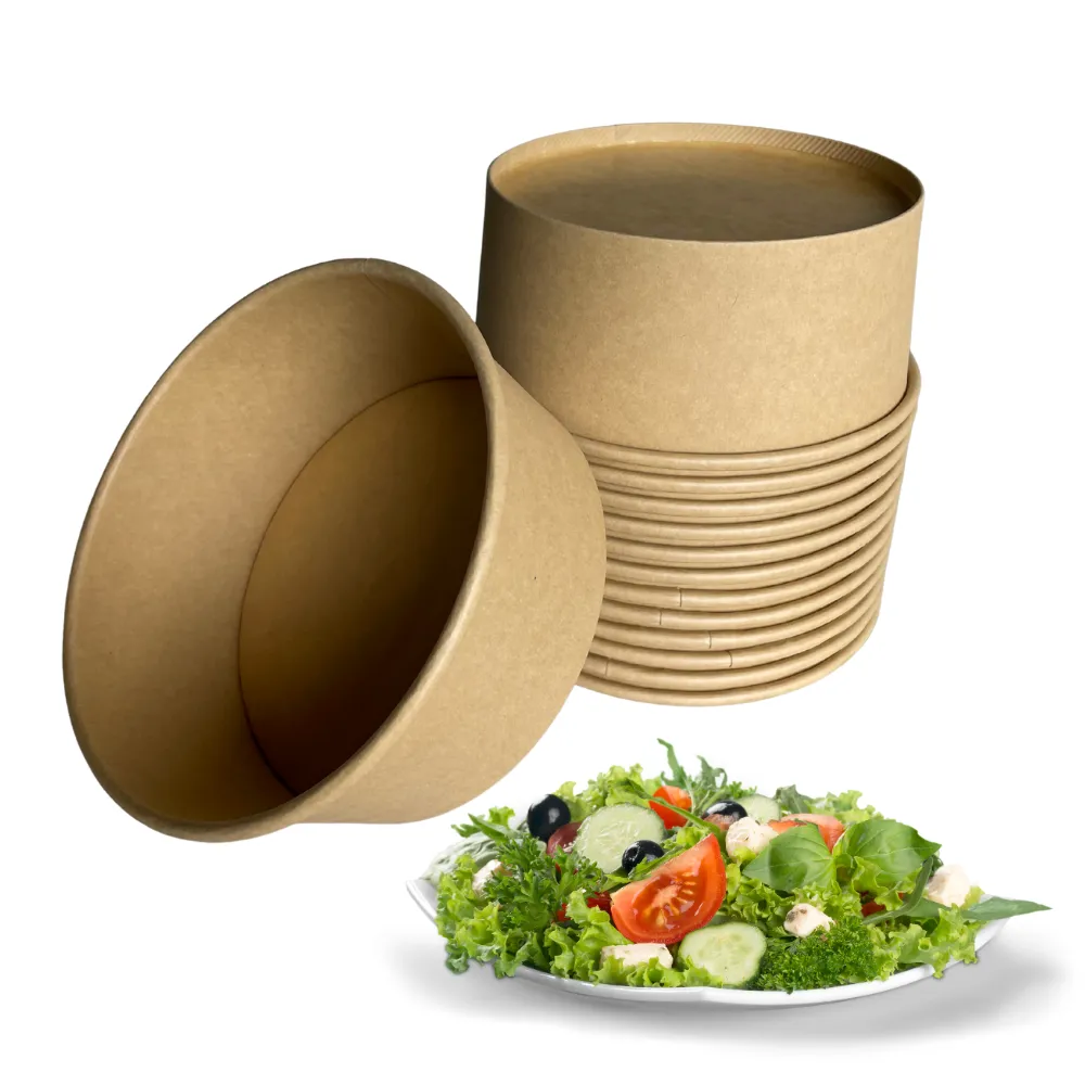 Kerek salátás tál 750 ml, kraft papír- 50 db | Zsírálló, környezetbarát elviteles tál 1 Kerek salátás tál 750 ml