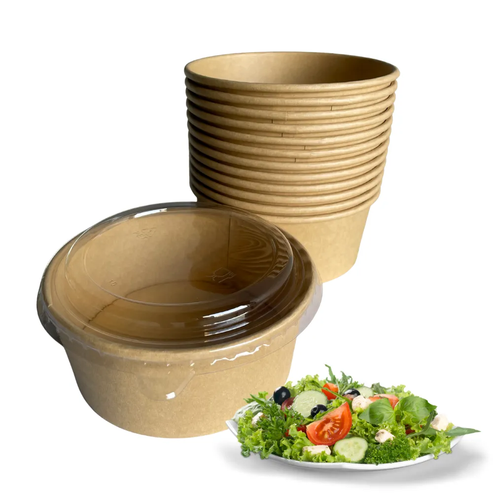 Rólunk 3 Kerek salátás tál 750 ml Papír salátás tál tető PET