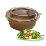 Papír salátás tál tető PET – 500 / 750 / 1000 ml | Átlátszó, biztonságos elviteles fedél 4 Kerek salátás tál 500 ml Papír salátás tál tető PET